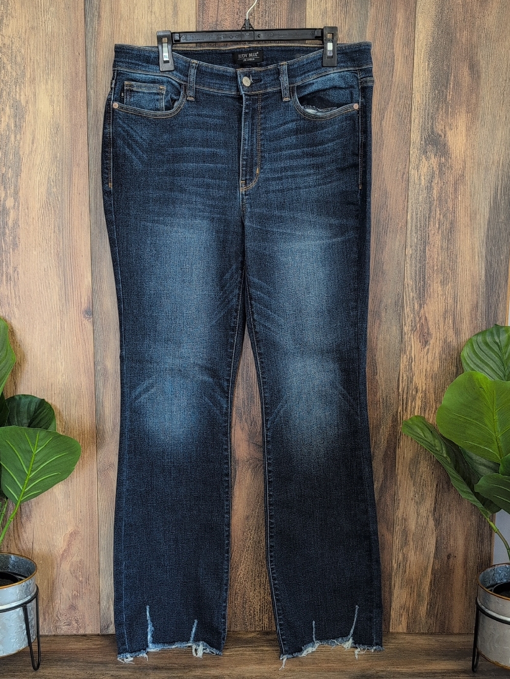 Judy Blue Dark Indigo Boot Cut Jeans with Frayed Hem 15/32 W286 - Picture 2 of 9